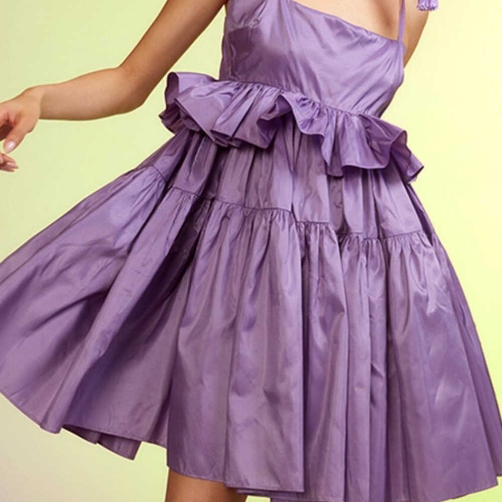 NWT $465 cynthia rowley purple ruffle silk mini dress